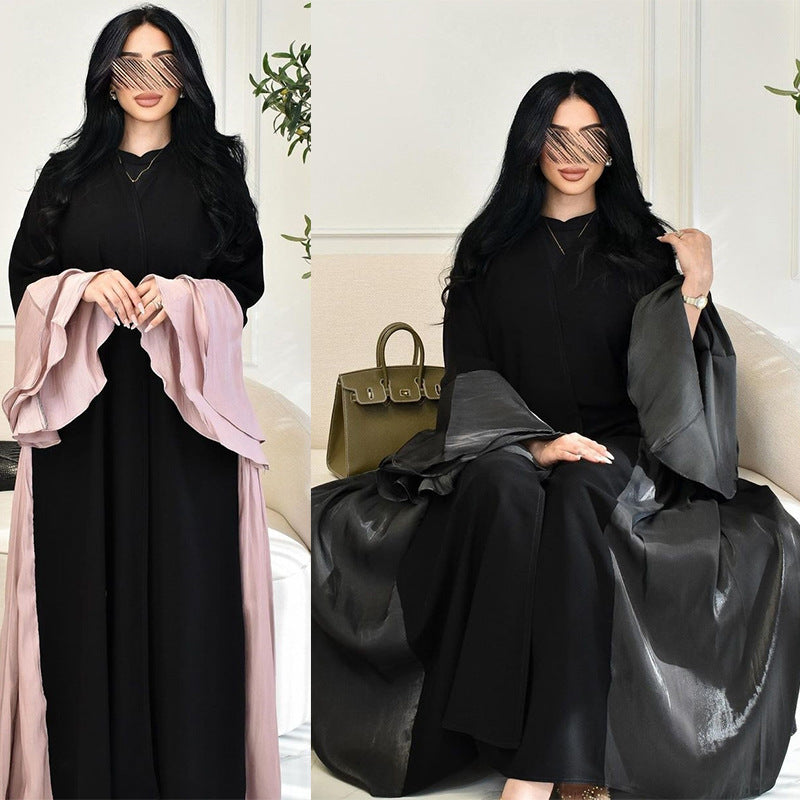 MS574# Middle Eastern women's clothing modest fashion Muslim abaya cardigan bright satin dress ruffle sleev