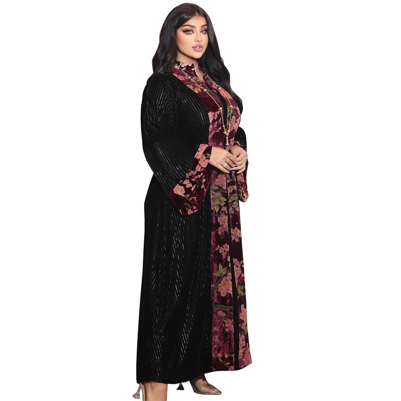 MS433#Muslim gold velvet jacquard temperament fashion ladies' robes