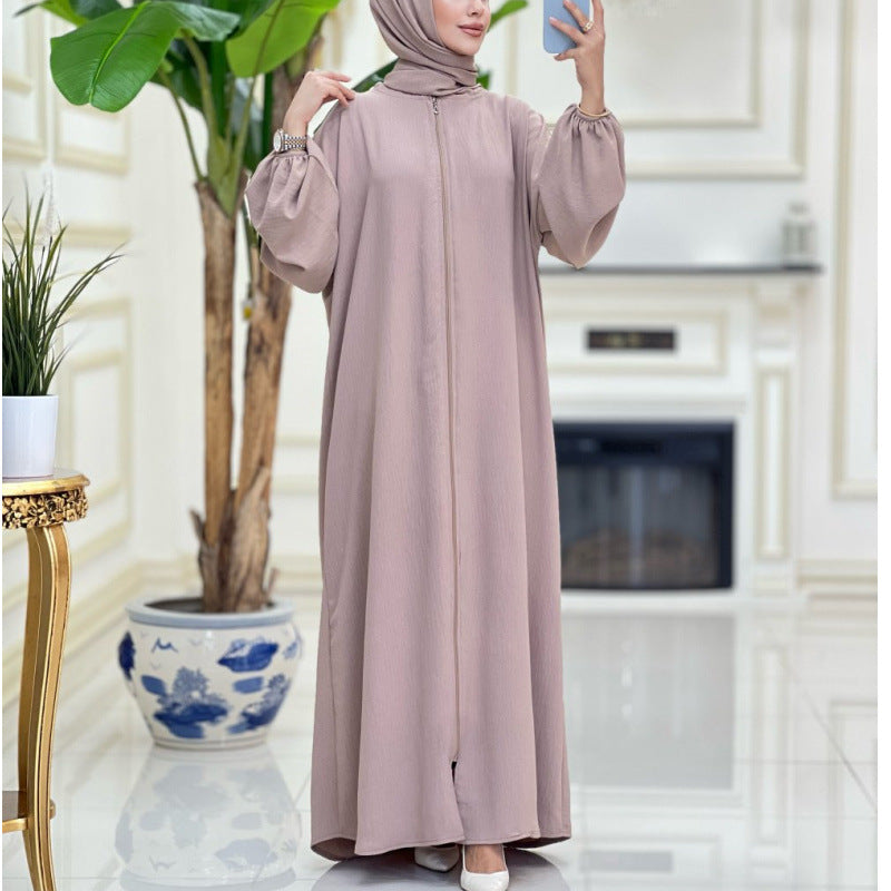 MS475#Solid color abaya Prayer headscarf robe dress zipper long dress for women