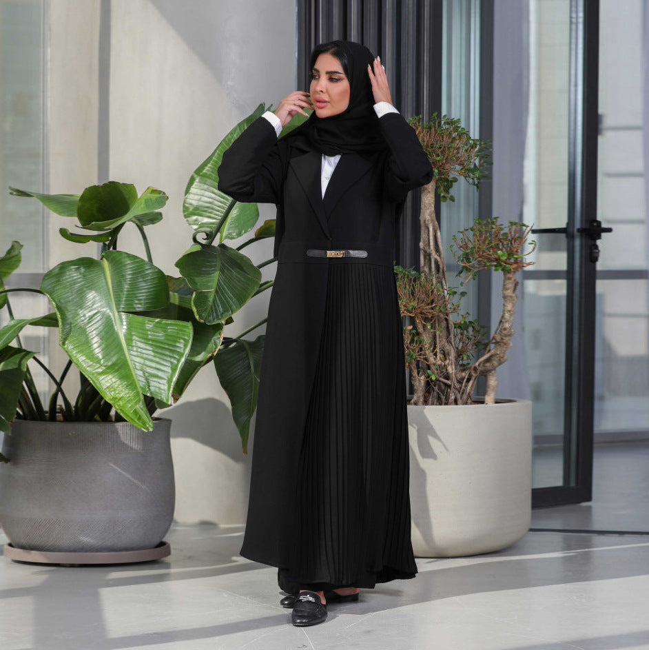 MS561#Cardigan Robe Pleated Pleated Jacket Muslim Arabic Clothing Fashion Leather Buttons