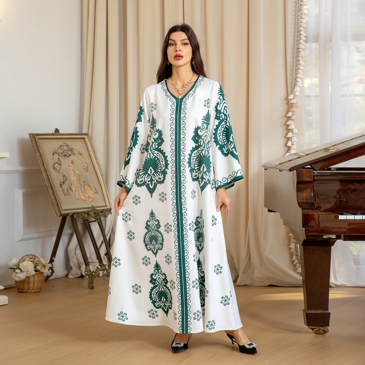 MS552#Muslim women's clothing Arabia Dubai hot diamond beaded fashion dress printed robe