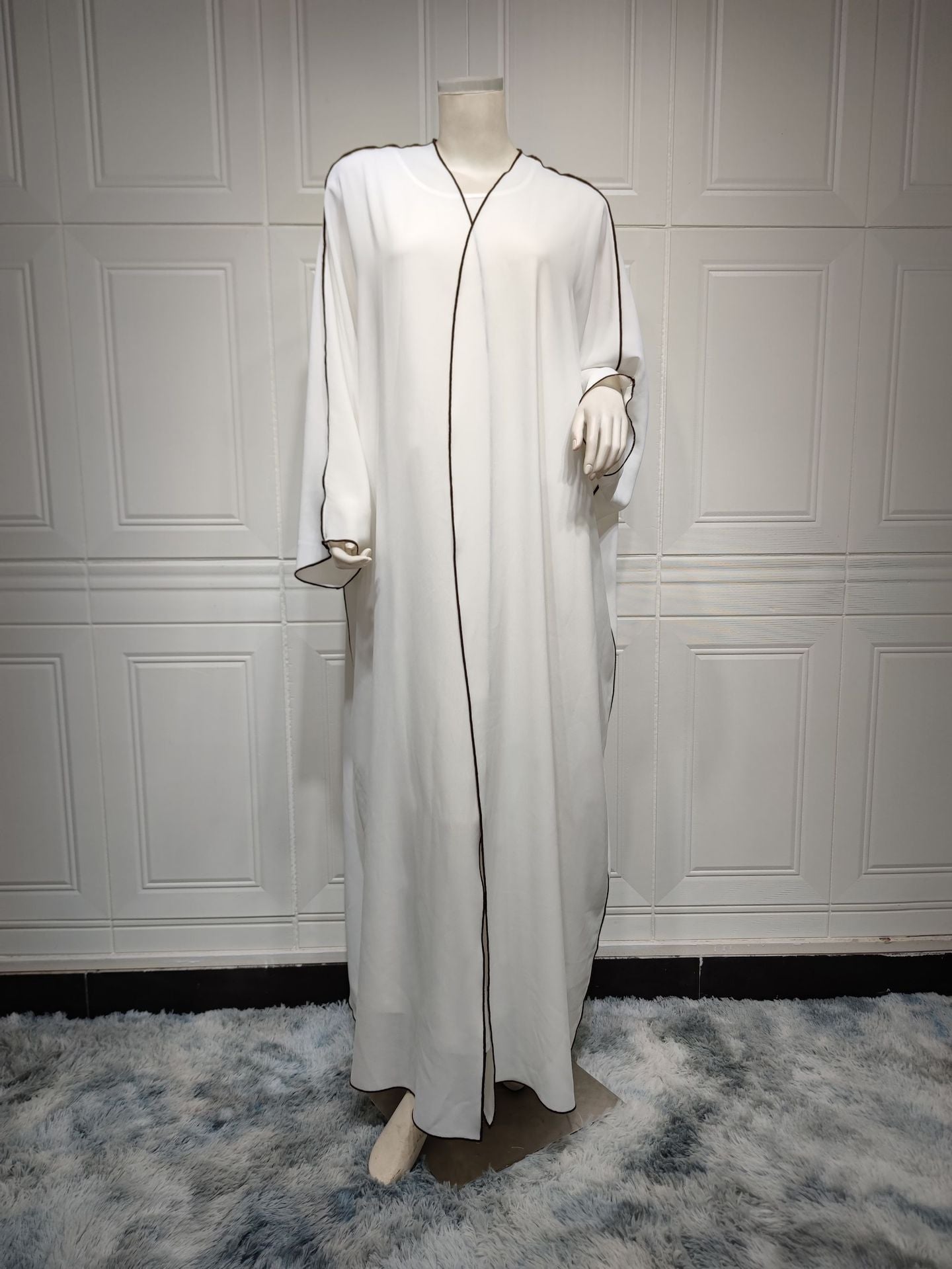 MS326#Moderately loose women's white patchwork abaya robe (NO inner dress)