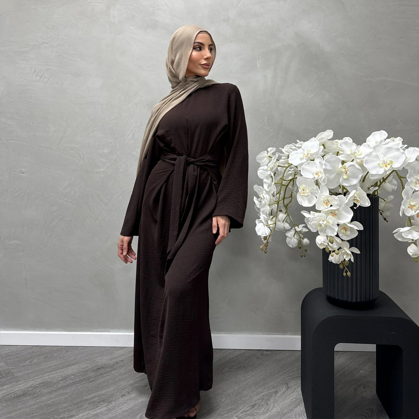 MS587#Elegant lace-up dress abaya