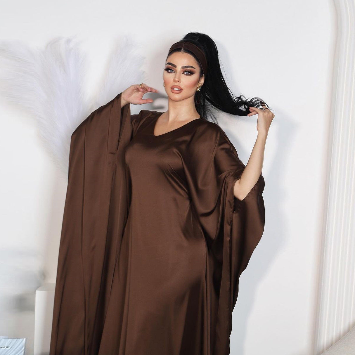 MS573# Middle Eastern Abaya Muslim dress modest fashion pullover waist forged robe