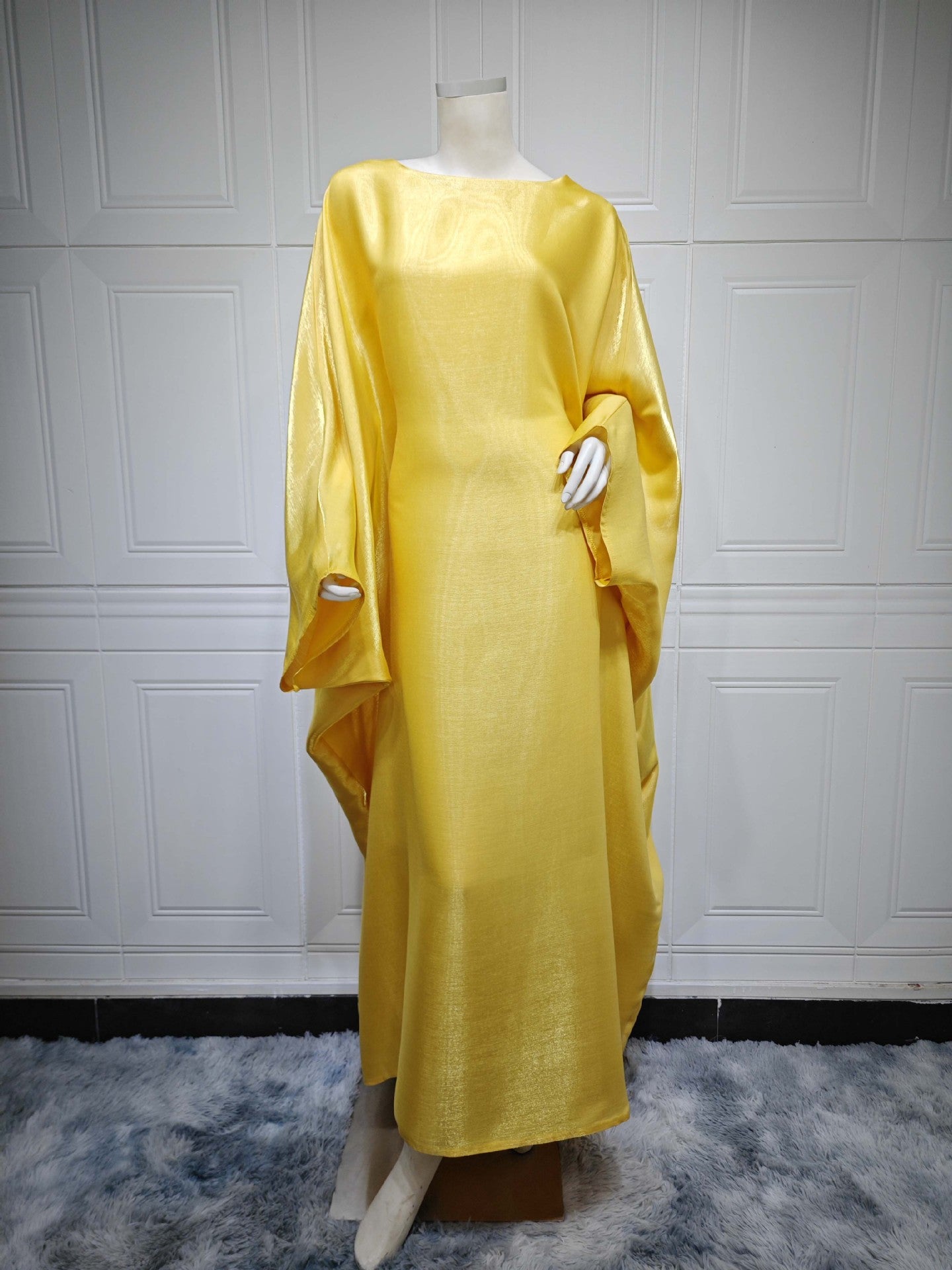 MS535#New 2024 summer Middle Eastern modest Muslim fashion bright silk satin waist abaya dress