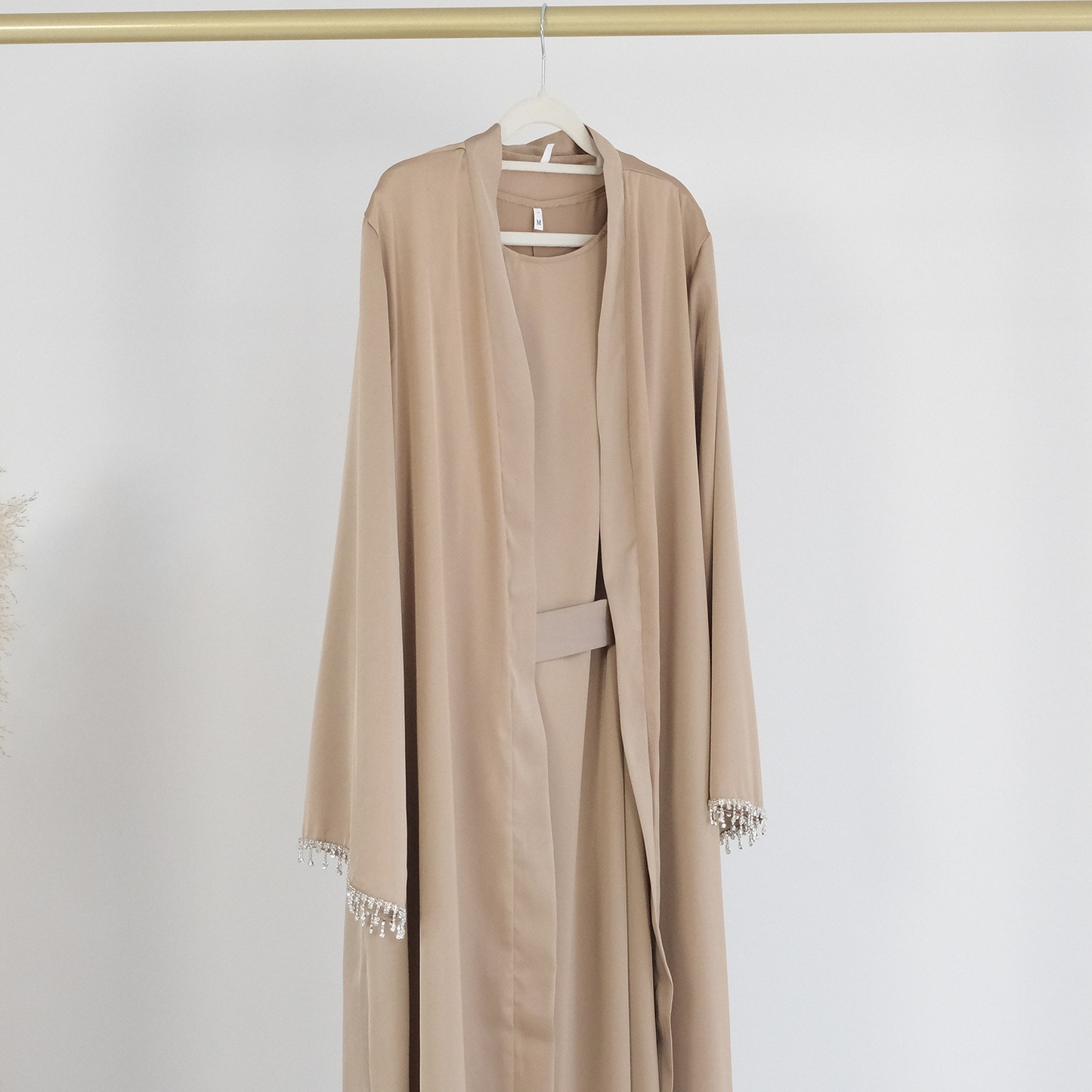 MS343#Modest fashion solid colored beaded cardigan robe (NO inner dress)