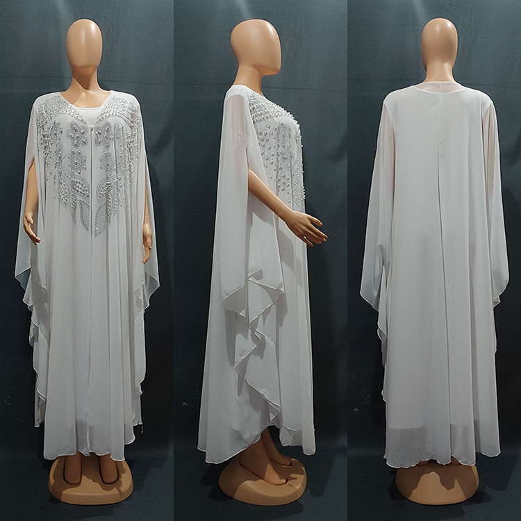 MS349#Muslim women's two-piece robe with diamonds and seven-quarter sleeves