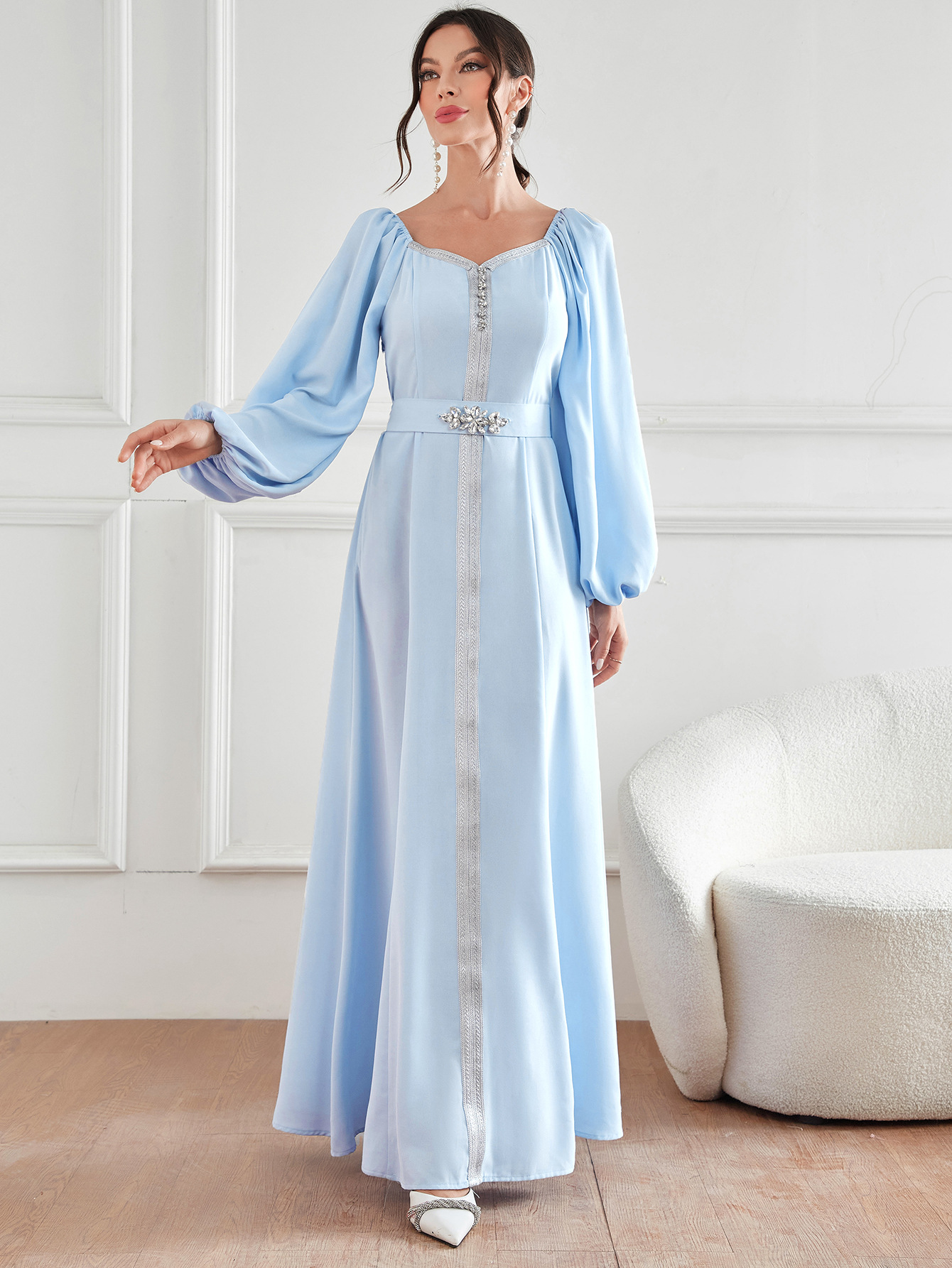 MS352#Muslim fashion women's high-waisted nail diamond robe