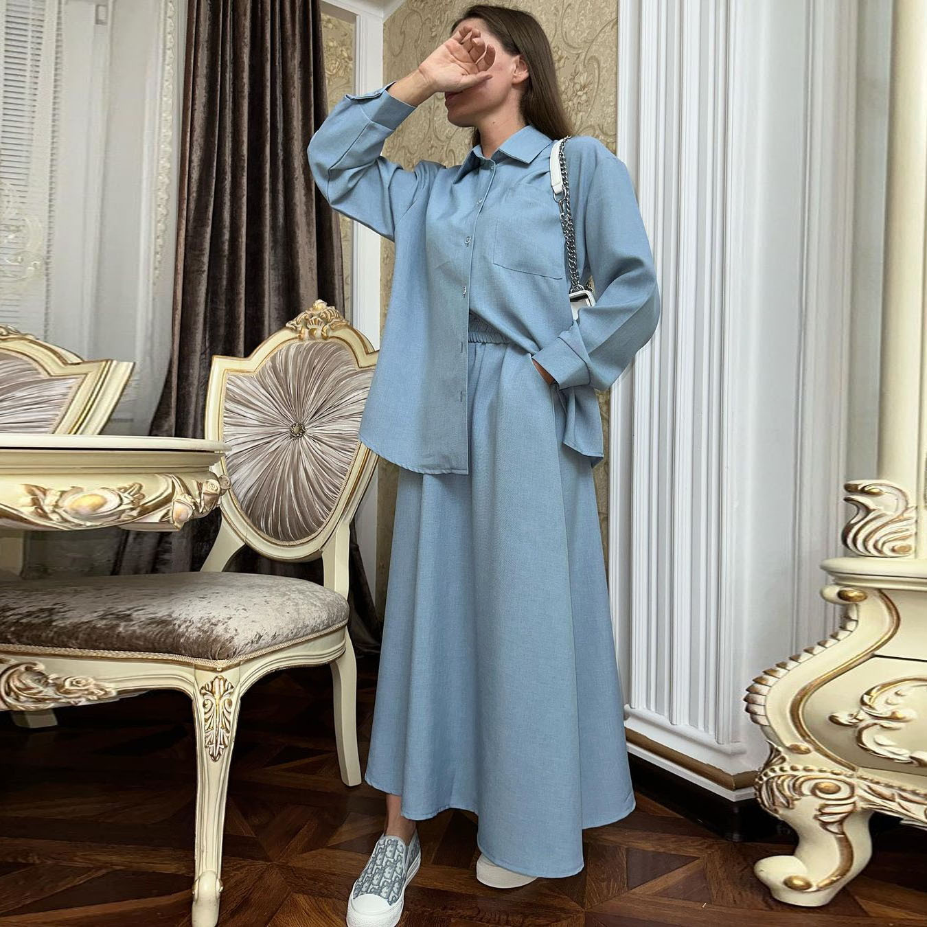 MS364#Muslim women's loose long-sleeved shirt skirt casual suit