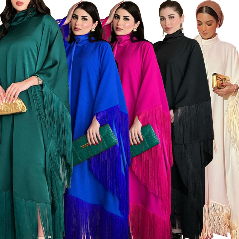 MS311#Modest fashion bat wing sleeves tassel abaya