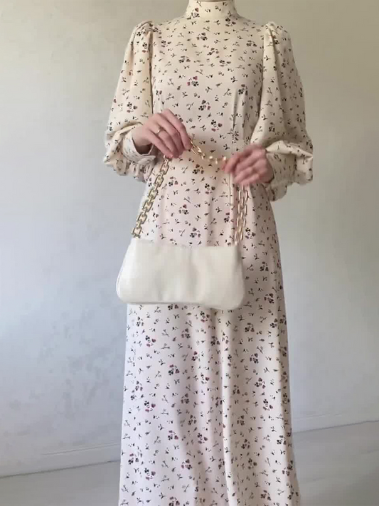 MS453#Autumn gentle wind loose lace-up floral dress with long sleeve dress