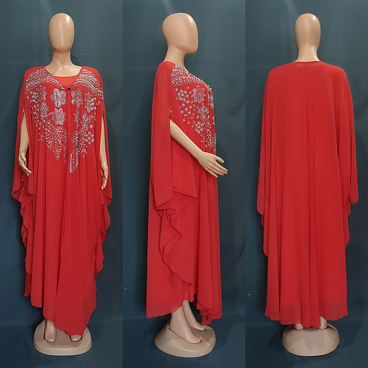 MS349#Muslim women's two-piece robe with diamonds and seven-quarter sleeves