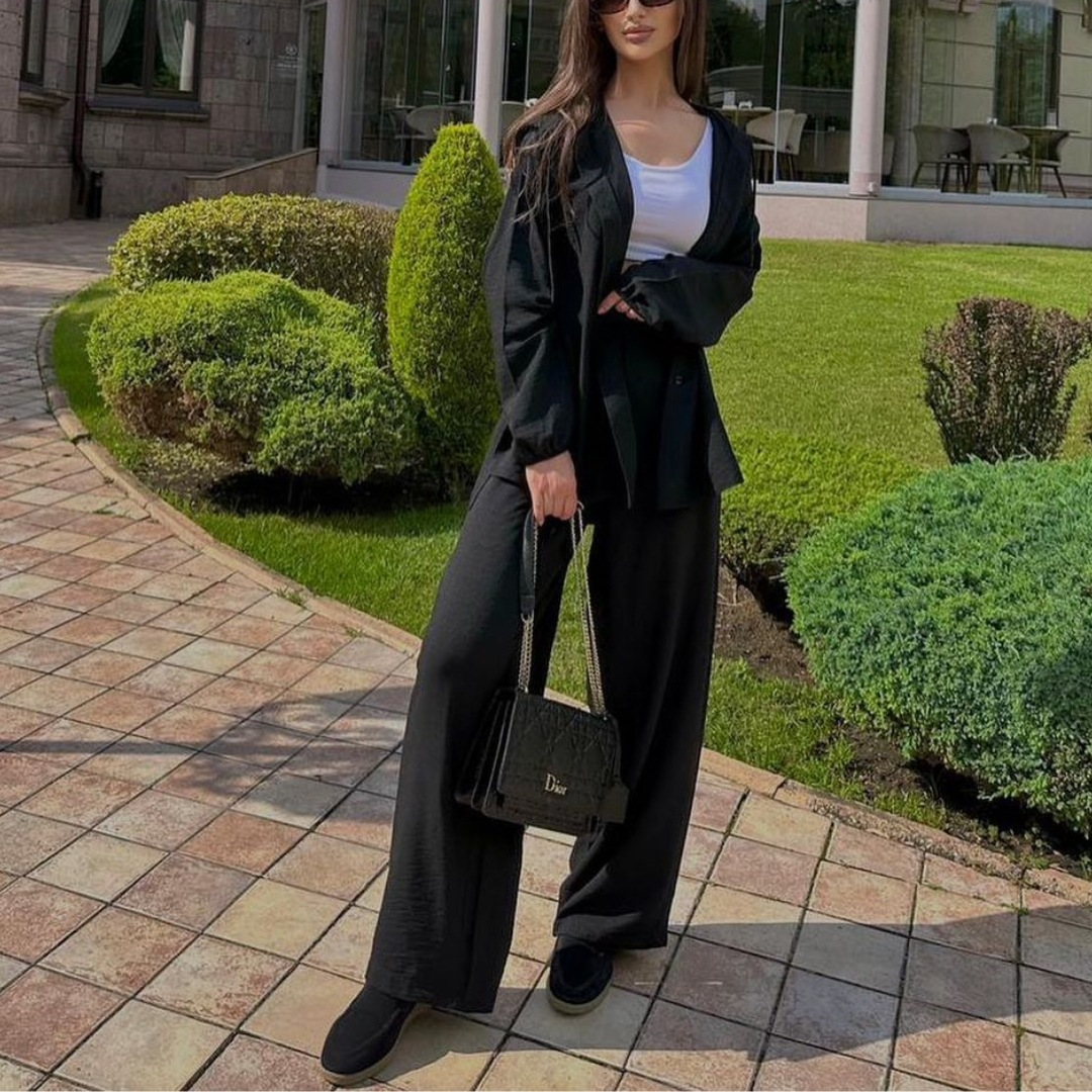 MS366#Muslim casual long-sleeved hooded shirt jacket straight-leg trouser suit