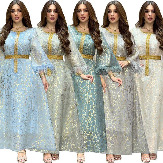 MS307#Dress autumn and winter hot selling Arab clothing hot gold hot drill dress