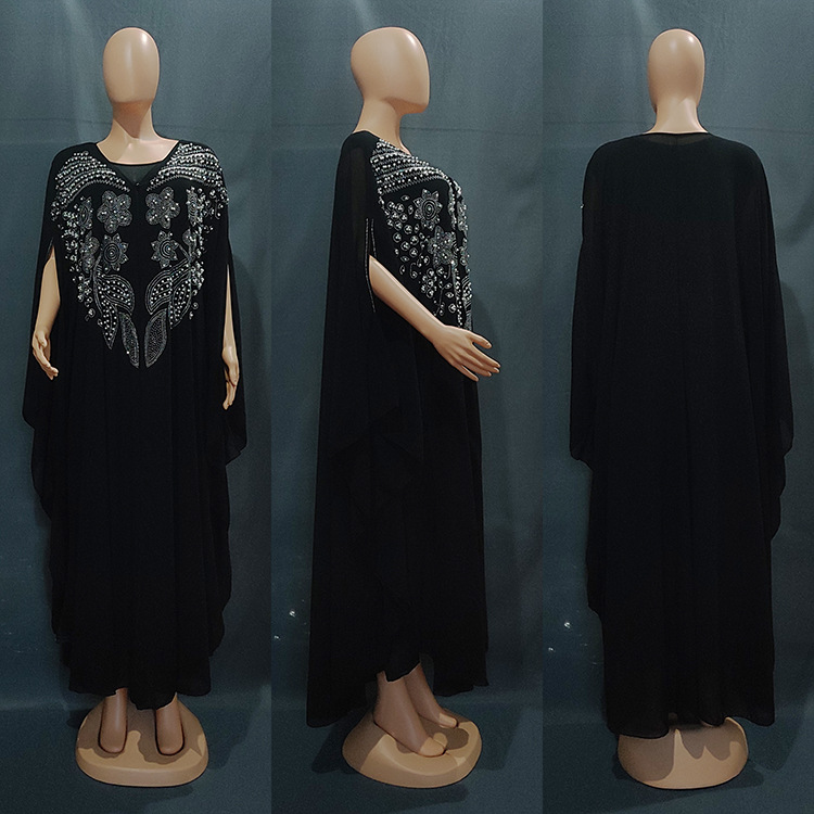 MS349#Muslim women's two-piece robe with diamonds and seven-quarter sleeves