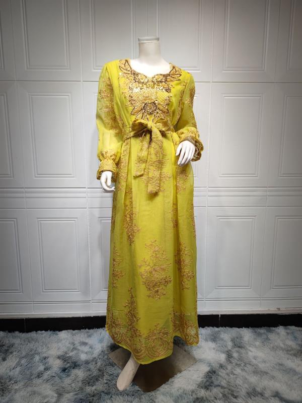 MS315#Embroidered Dress Muslim Party Dinner Robe