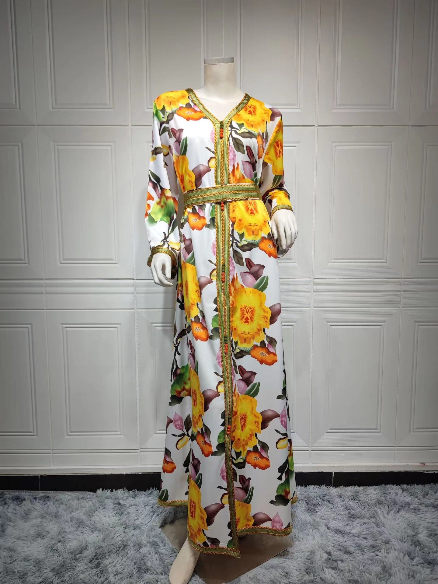 MS204#Muslim printed belt dress