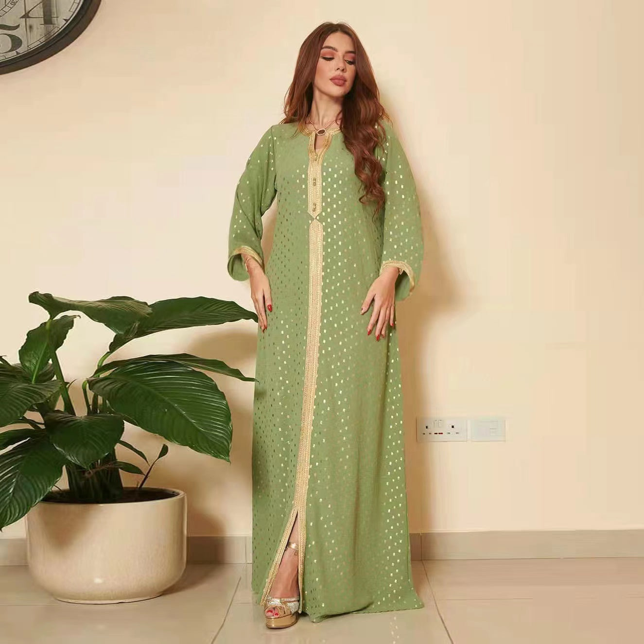 MS205#Muslim women's lace gilded dress