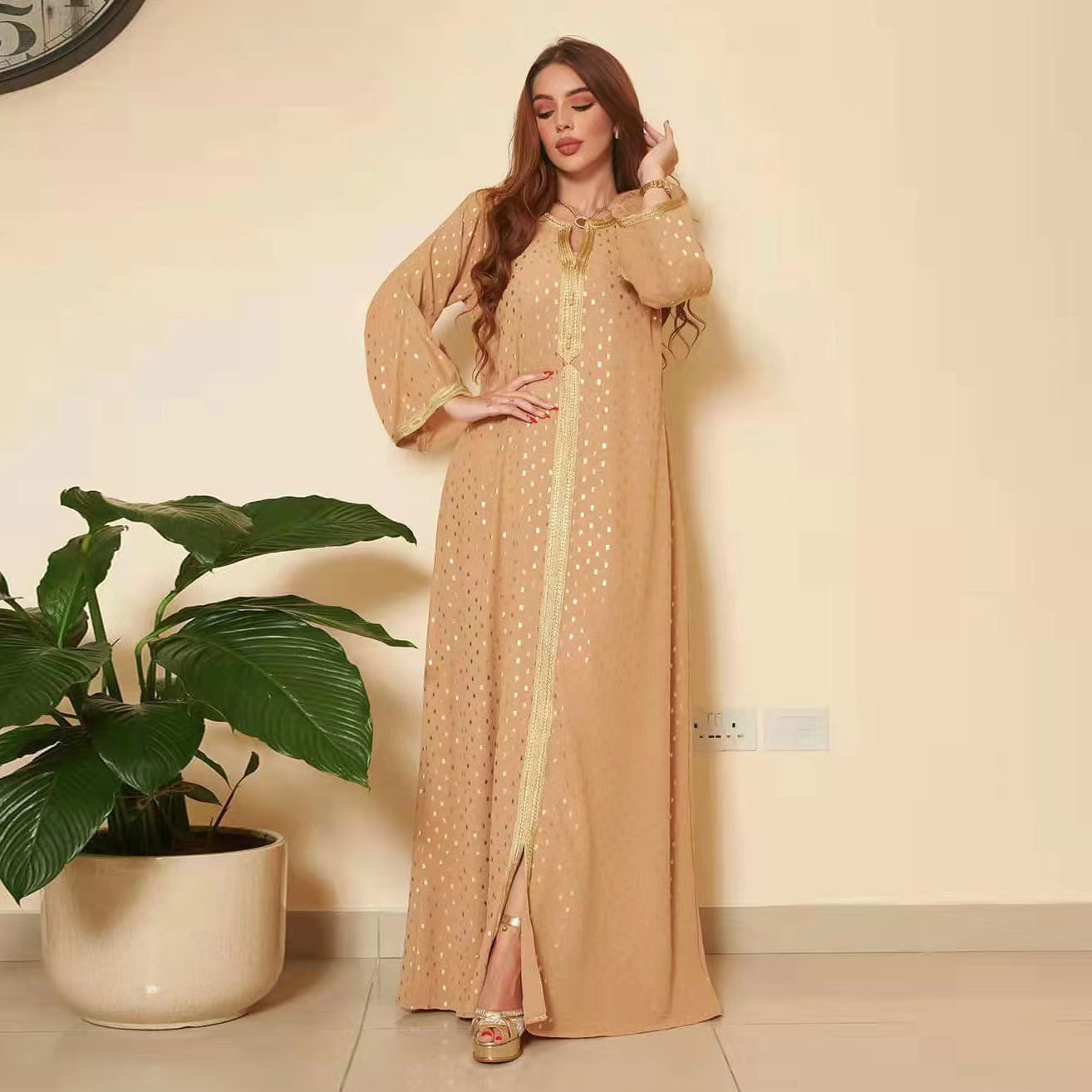 MS205#Muslim women's lace gilded dress