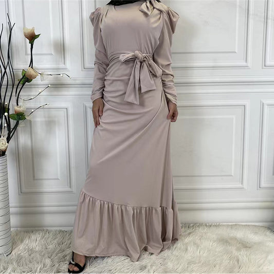 MS209#Muslim pleated hem irregular dress