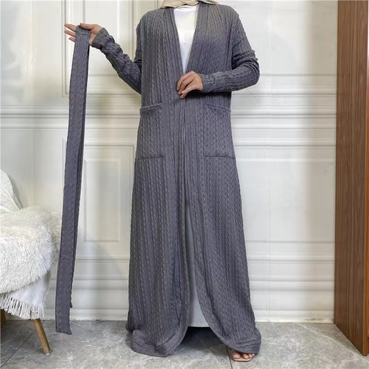 MS215#Muslim knitted solid color dress gown