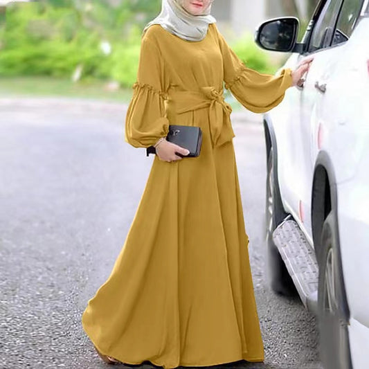 MS221#Muslim Solid Ruffle Dress