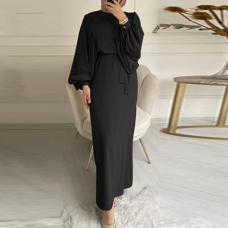 MS226#Muslim solid casual dress