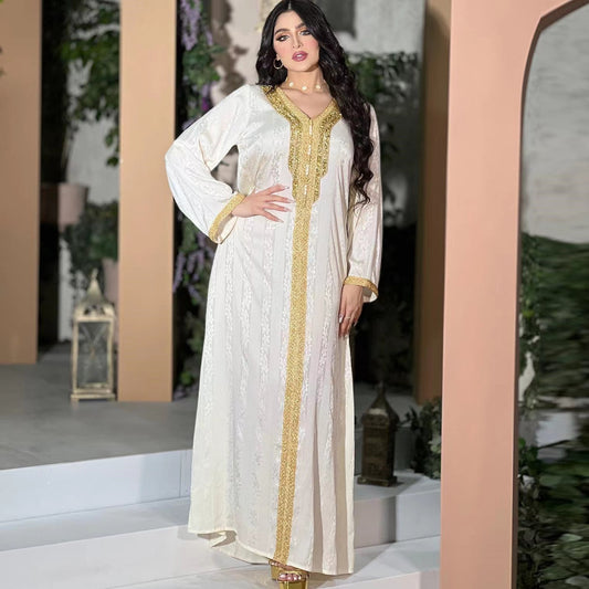 MS244#Muslim Women's Pure White Jacquard Dress