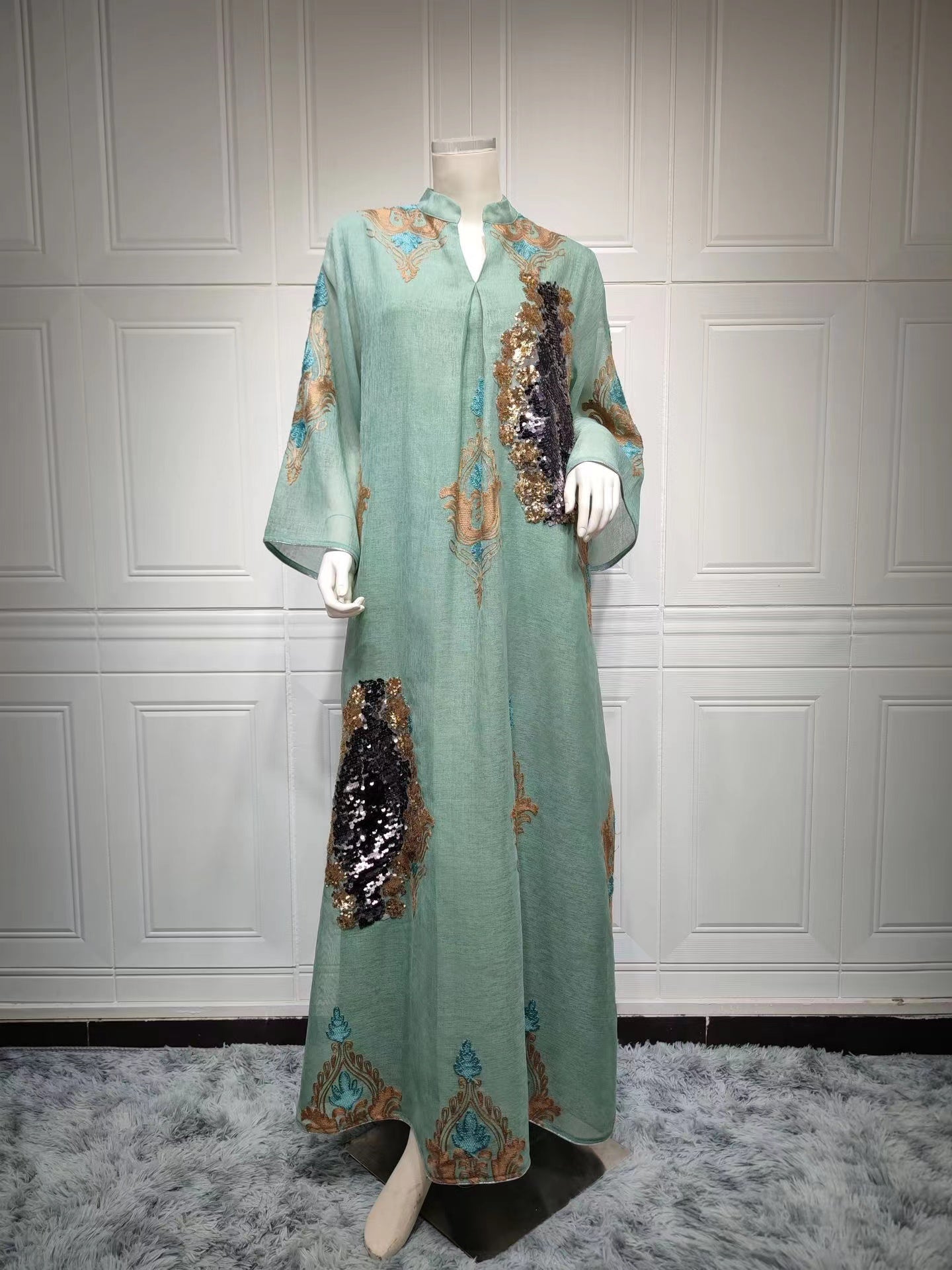 MS248#Women's Muslim evening dress embroidered dress