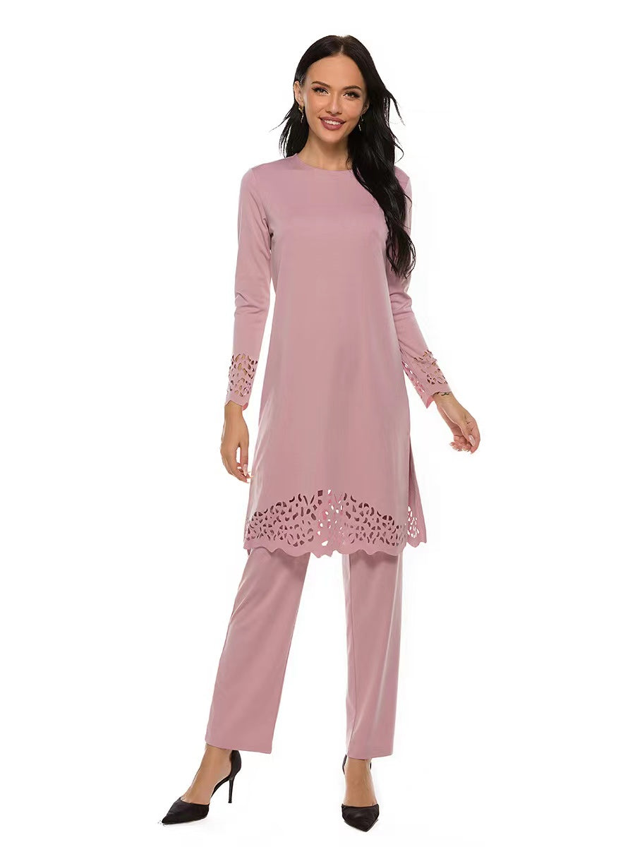 MS249#Muslim women's solid color suit