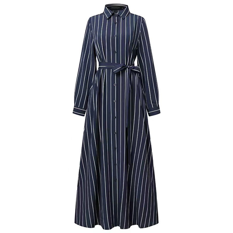 MS256#Muslim Women's Casual Stripe Shirt Dress