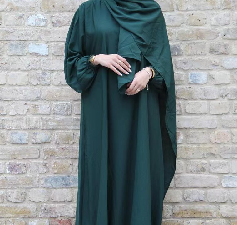 MS267#Muslim solid color scarf robe dress