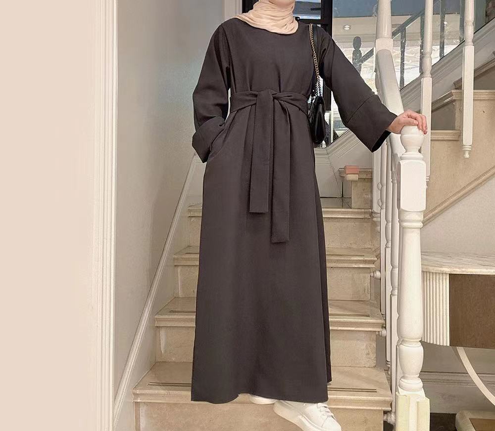 MS266#Muslim Women's Solid Dress Gown