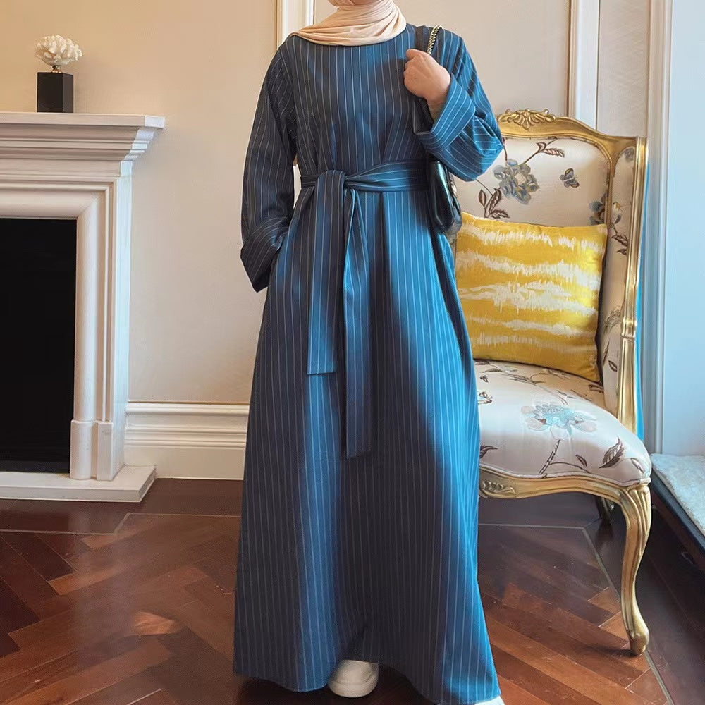 MS265#Muslim women's plaid dress gown