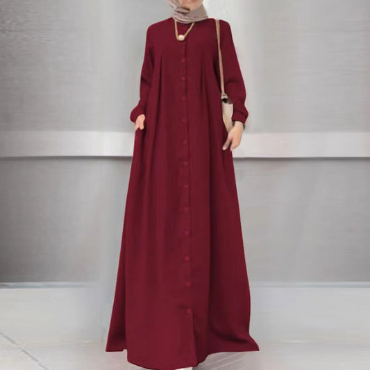 MS278#Muslim Women's Solid Dress