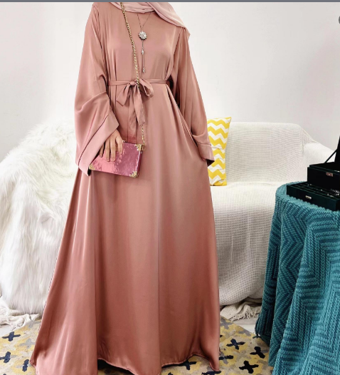 MS024#Modest fashion shiny satin abaya (No pockets) (Satin)