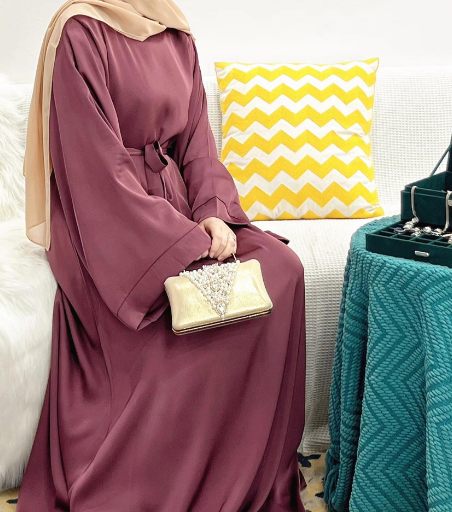 MS024#Modest fashion shiny satin abaya (No pockets) (Satin)