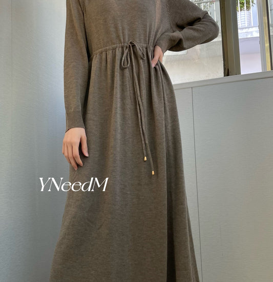 MS279#Muslim solid knitted dress