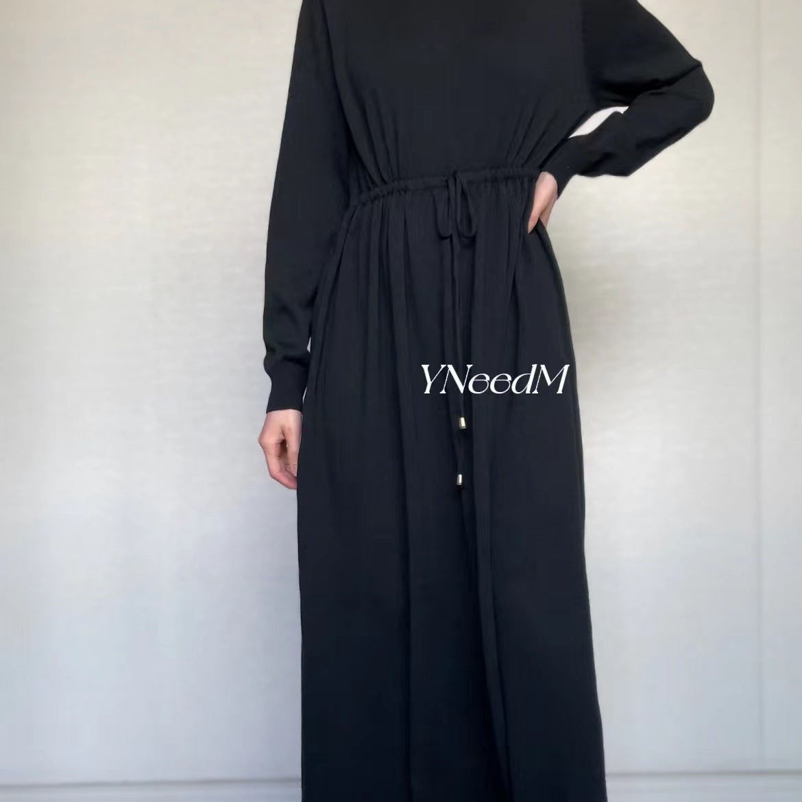 MS279#Muslim solid knitted dress