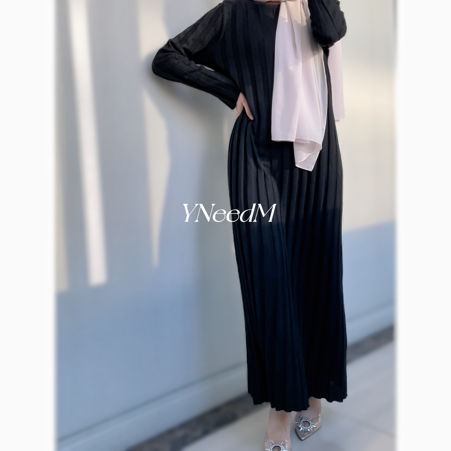 MS282#Muslim solid knitted dress