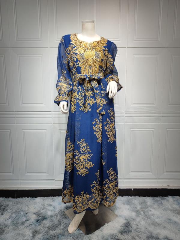 MS315#Embroidered Dress Muslim Party Dinner Robe