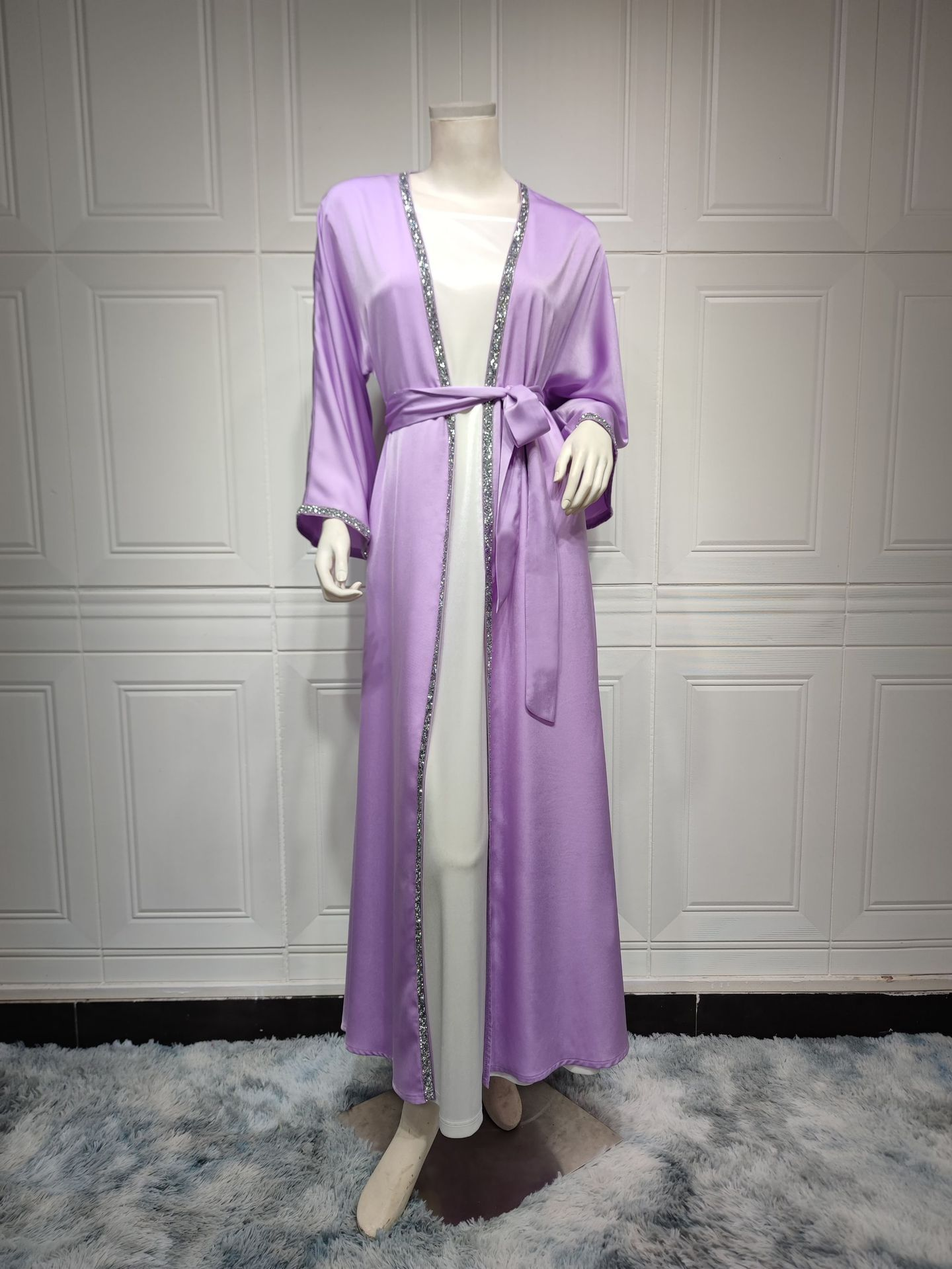 MS318#Moderate fashion satin cardigan robe