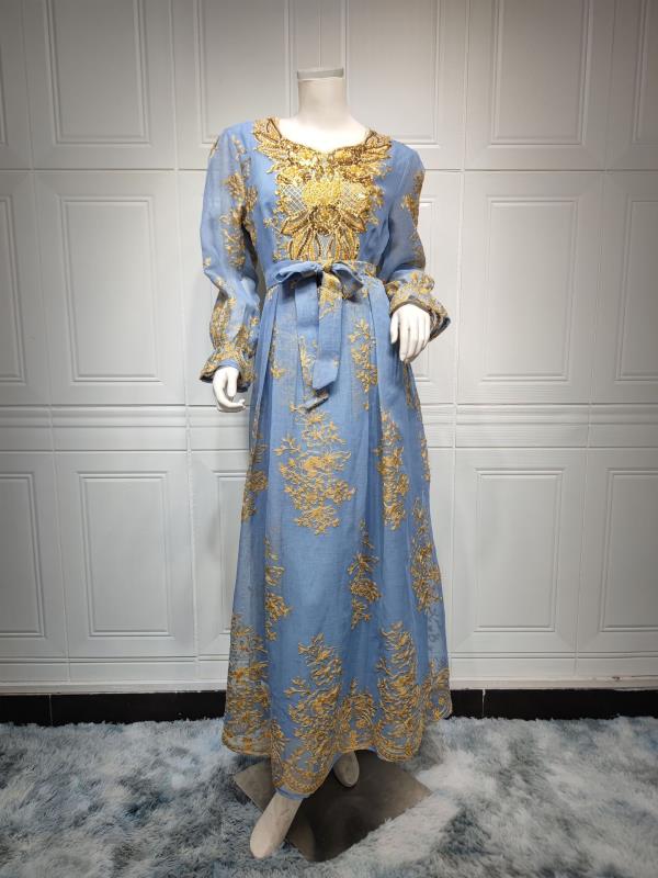 MS315#Embroidered Dress Muslim Party Dinner Robe